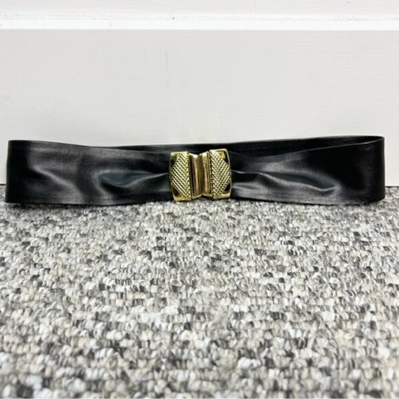 Vintage 80s Gutos black gold metal clasp wide belt main image 11